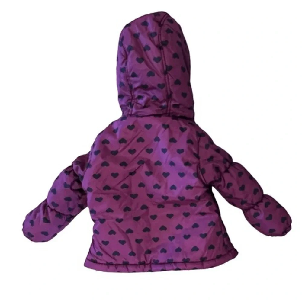 Oshkosh B'gosh Purple‎ Hearts AOP Hooded Puffer Coat 2T Girl Winter Ski Outdoor